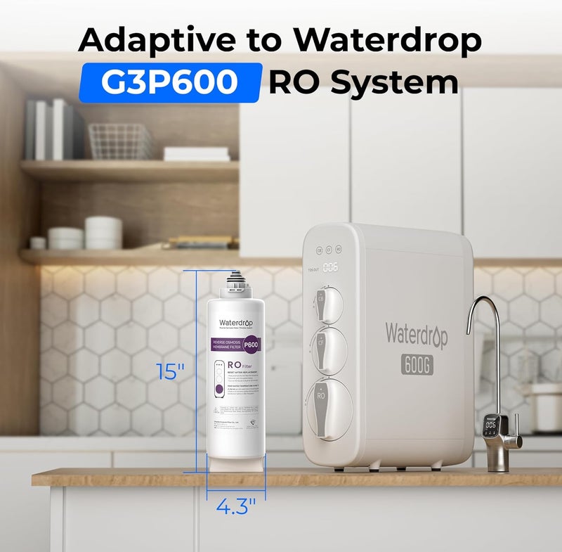 Waterdrop فلتر WD-G3P600-RO، معتمد من NSF، بديل لنظام التناضح العكسي WD-G3P600، عمر افتراضي 2 سنة - Image 1